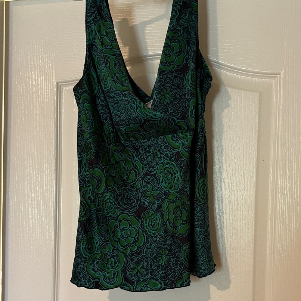 Old Navy Black and Green Floral Tank Top